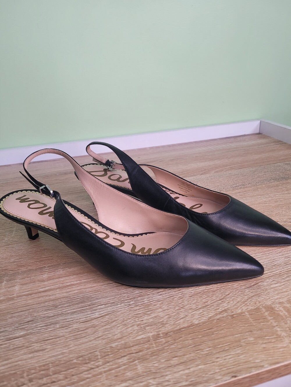 Sam Edelman Black Kitten Slingback Heels 10 Classic Elegant Leather Minimalist